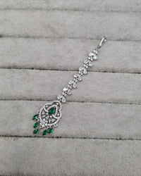 Sparkling Emerald-Tone Hair Maang Tikka