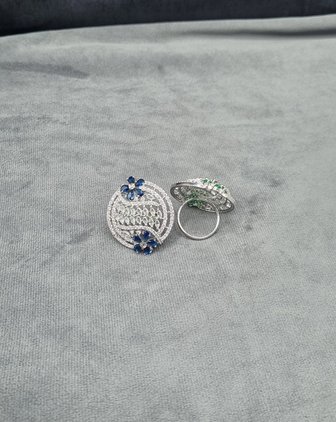 Sapphire Blue Floral Shield Statement Ring