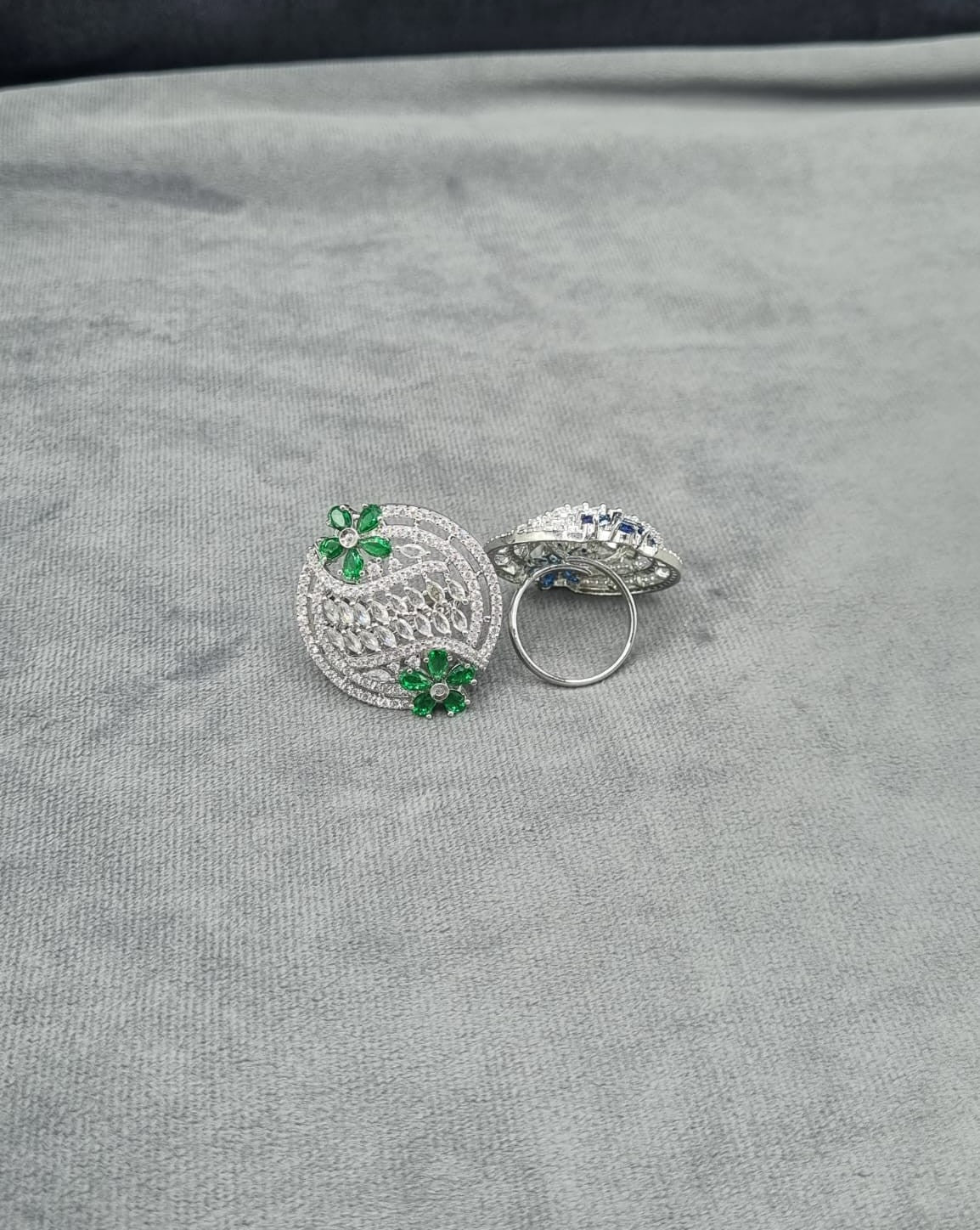 Sapphire Blue Floral Shield Statement Ring