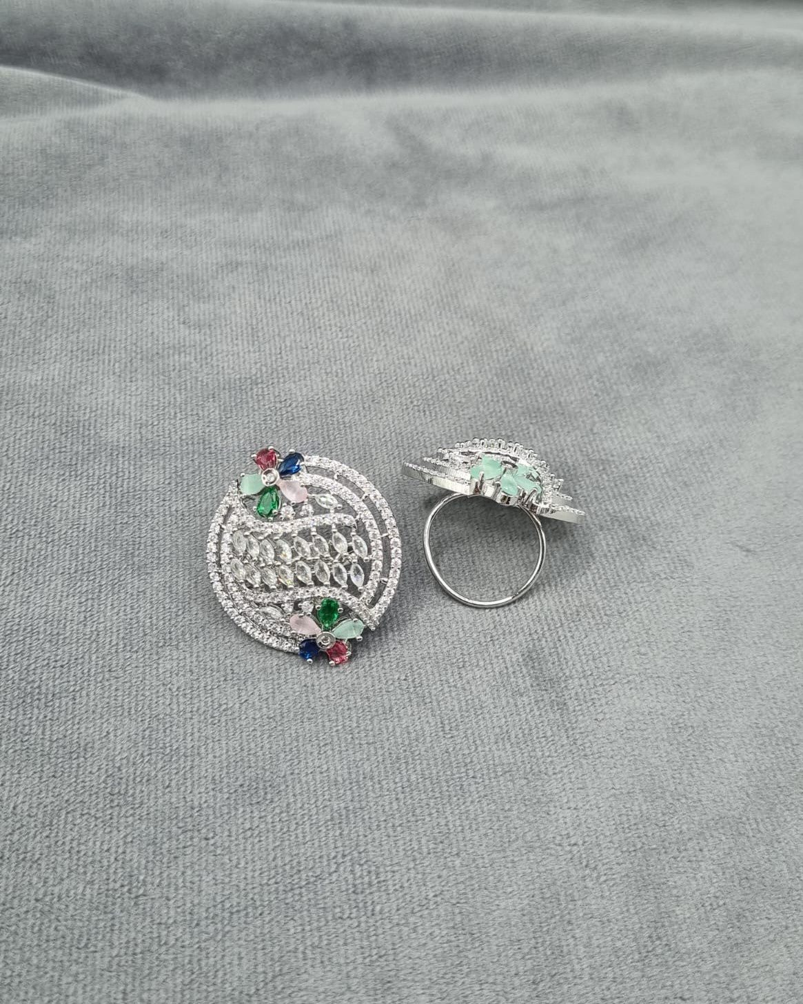 Sapphire Blue Floral Shield Statement Ring