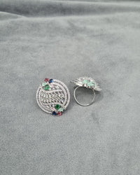 Sapphire Blue Floral Shield Statement Ring