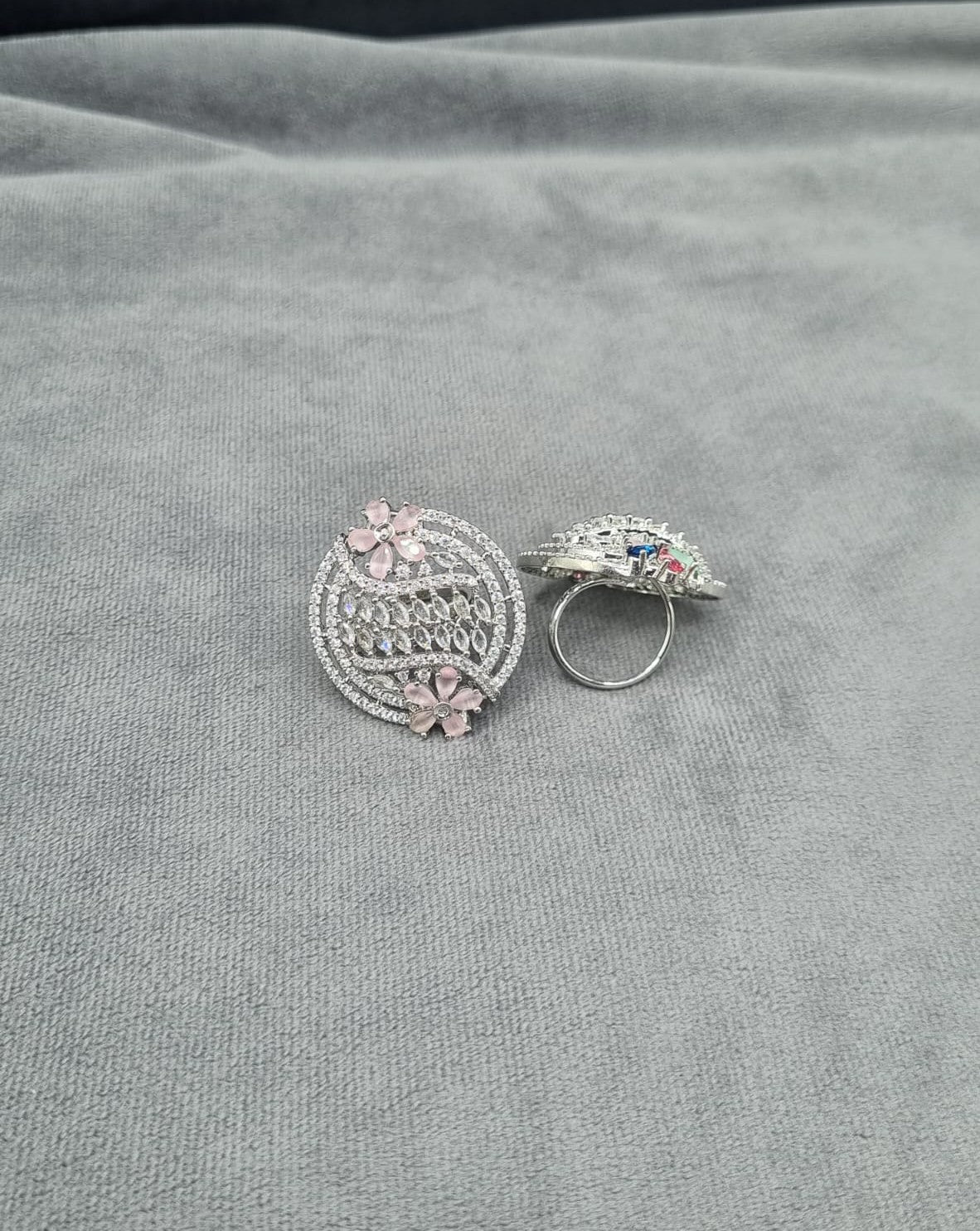 Sapphire Blue Floral Shield Statement Ring
