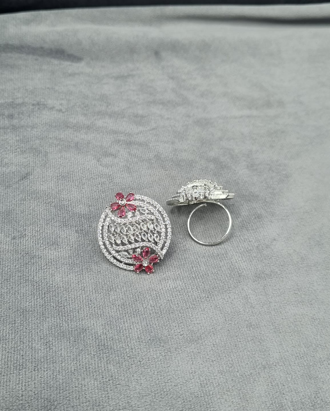 Sapphire Blue Floral Shield Statement Ring