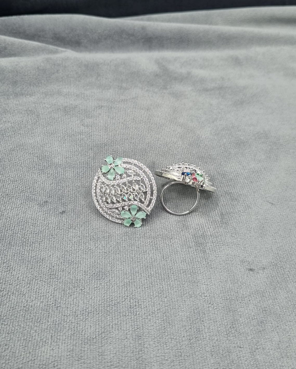 Sapphire Blue Floral Shield Statement Ring