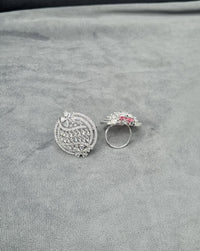 Sapphire Blue Floral Shield Statement Ring