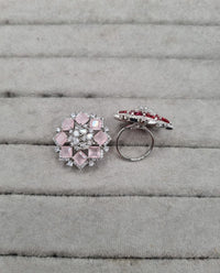 Blush Pink & Silver AD Cocktail Ring