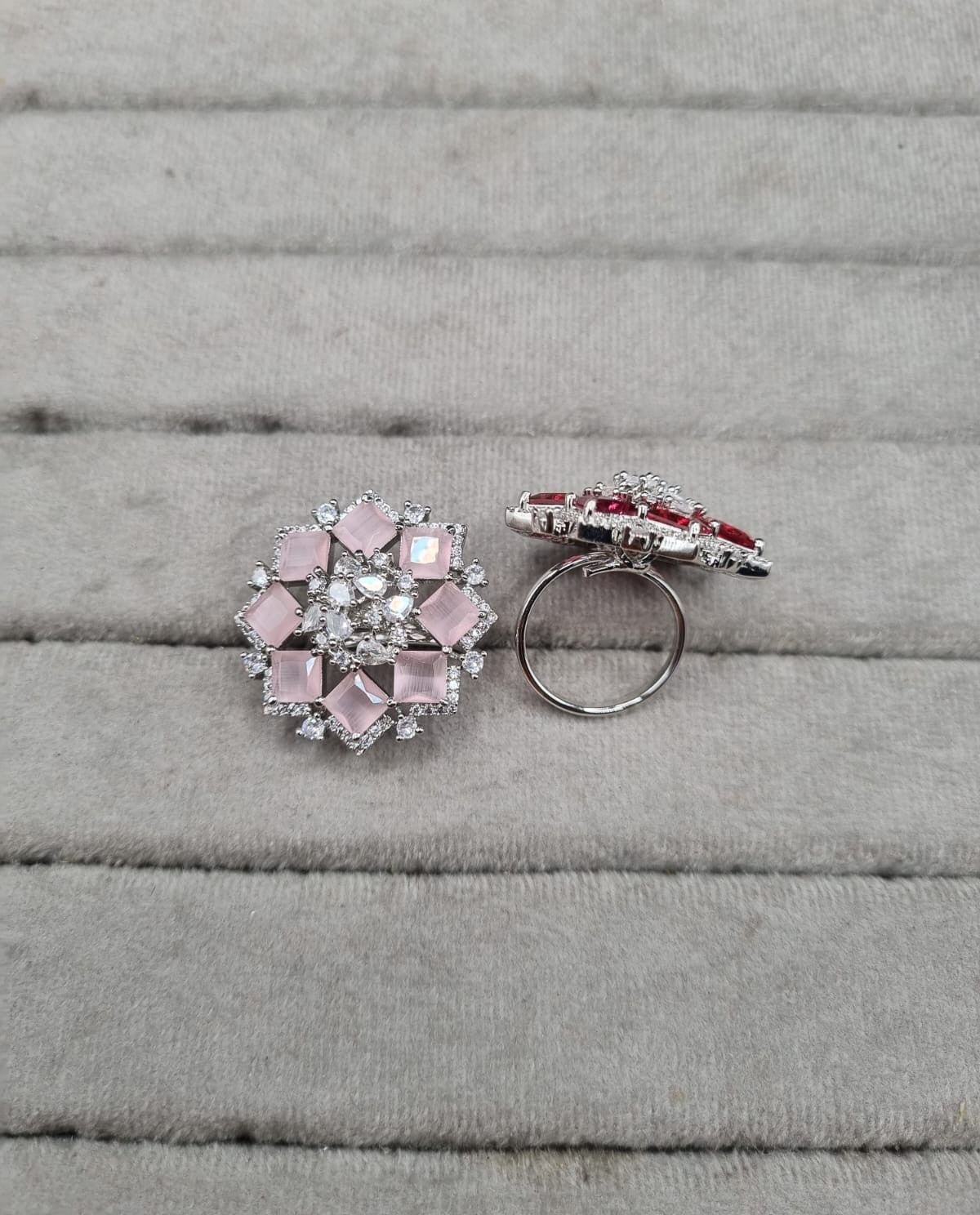 Blush Pink & Silver AD Cocktail Ring