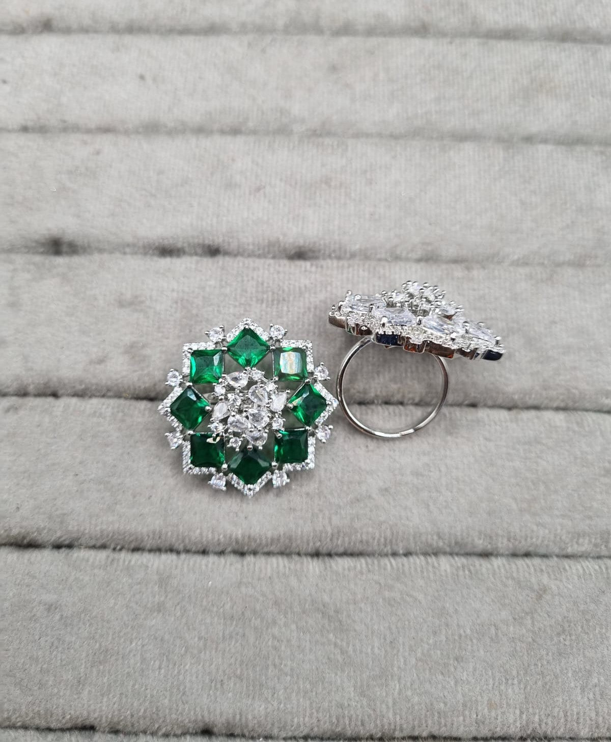 Blush Pink & Silver AD Cocktail Ring