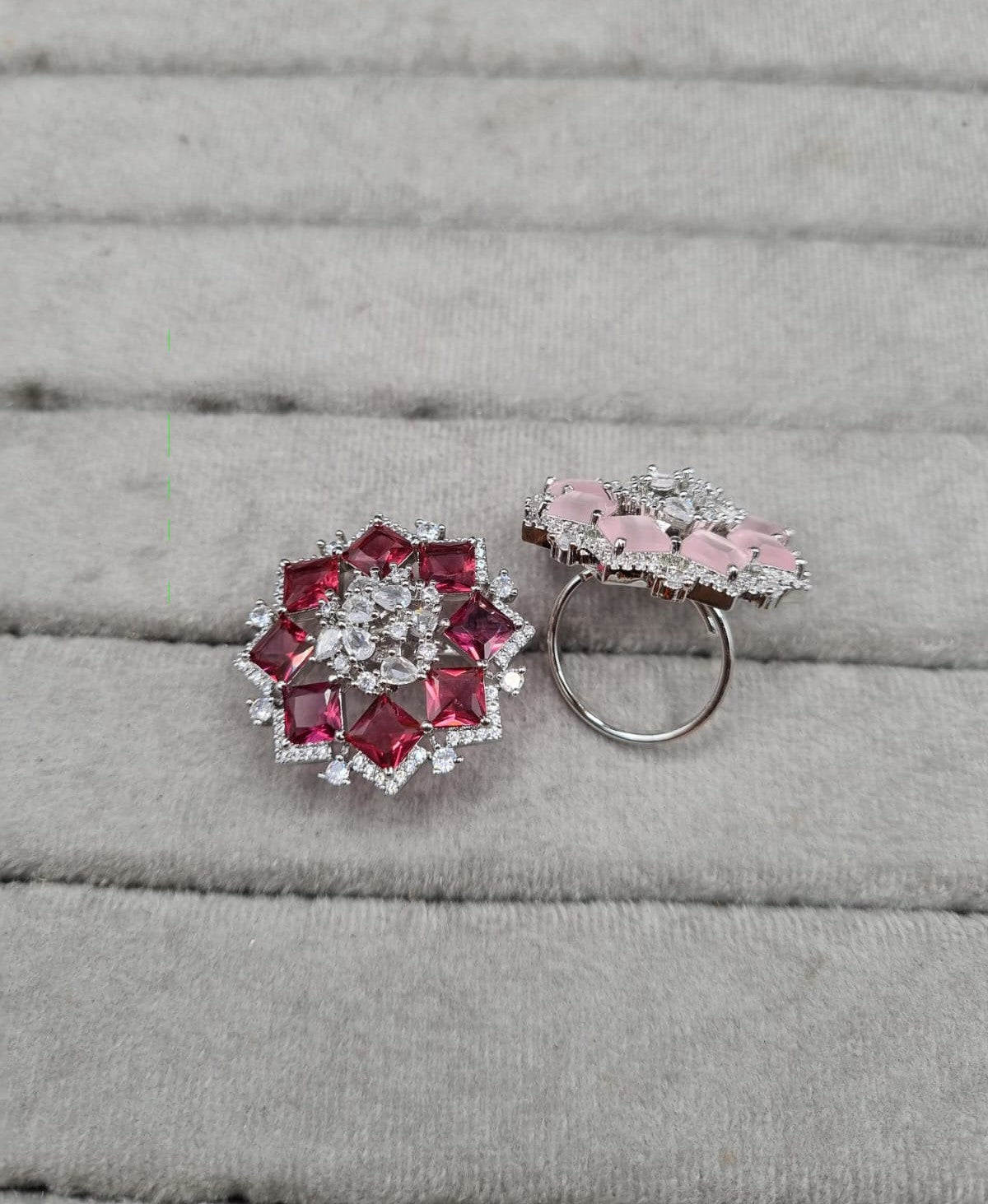 Blush Pink & Silver AD Cocktail Ring