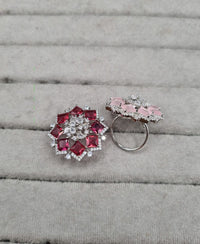 Blush Pink & Silver AD Cocktail Ring