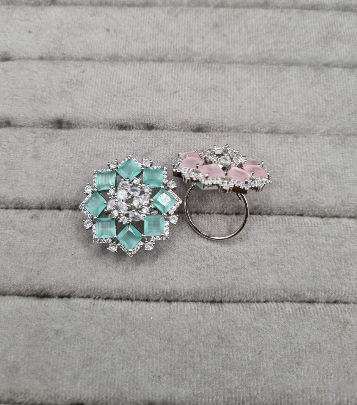 Blush Pink & Silver AD Cocktail Ring