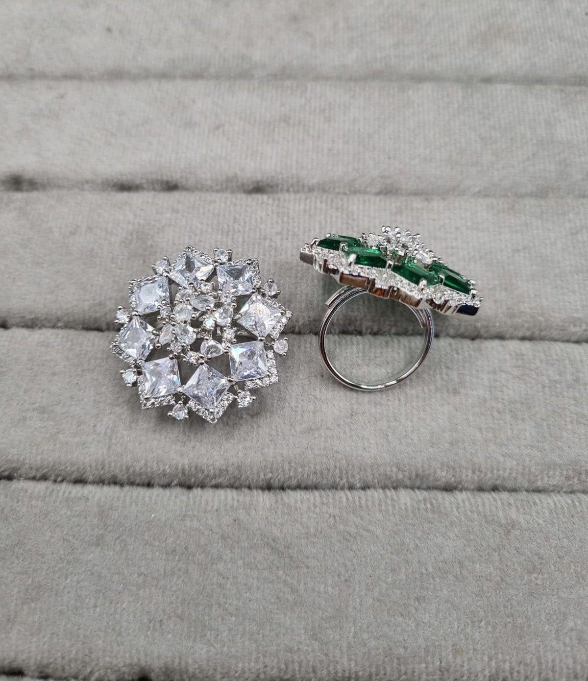 Blush Pink & Silver AD Cocktail Ring