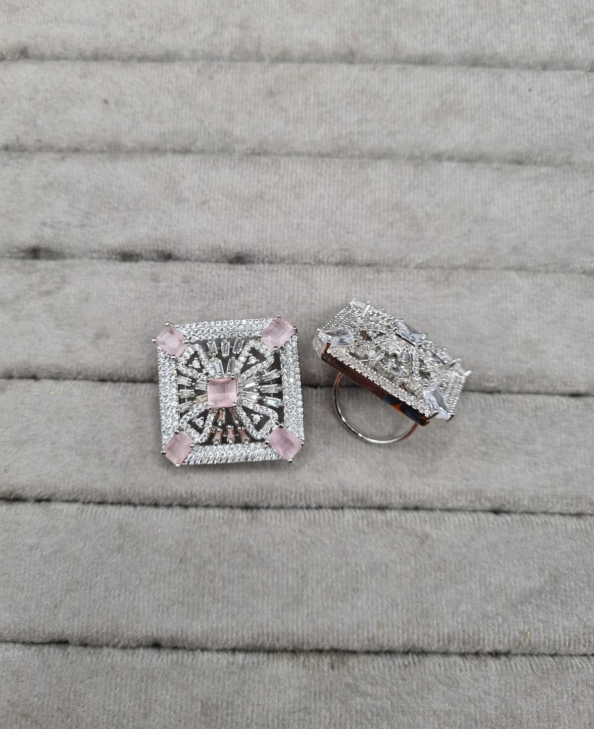 Sparkling Silver-Tone Square Party Ring