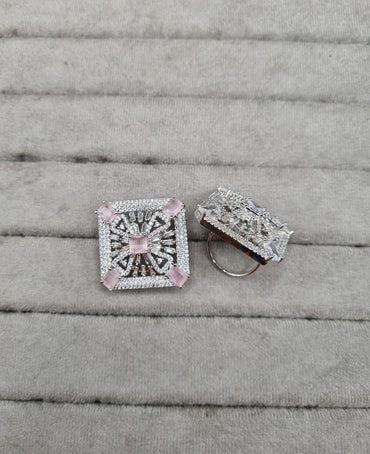 Sparkling Silver-Tone Square Party Ring