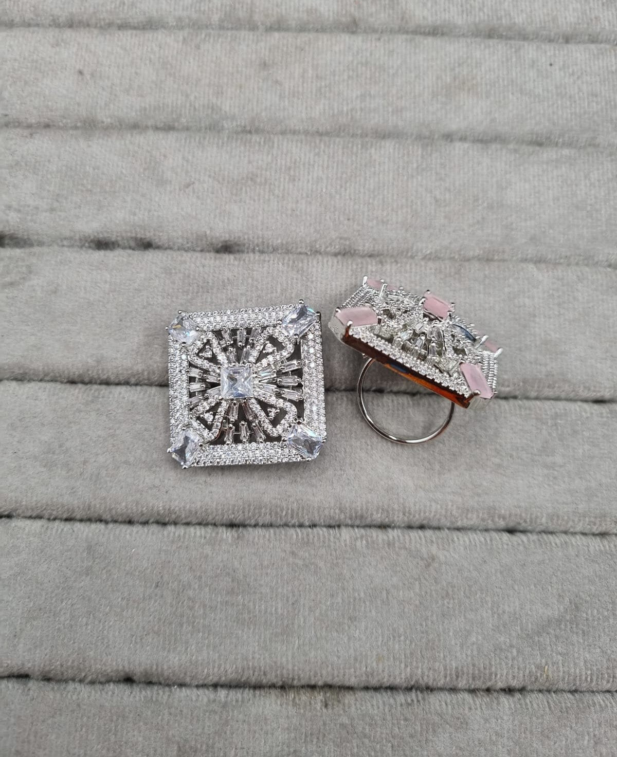 Sparkling Silver-Tone Square Party Ring