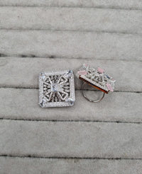 Sparkling Silver-Tone Square Party Ring
