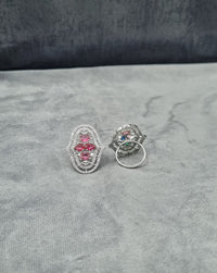 Oval Statement Ring Vibrant Multi Stone American Diamond Ring for Wedding