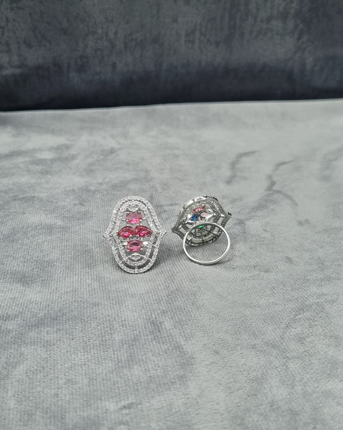 Oval Statement Ring Vibrant Multi Stone American Diamond Ring for Wedding