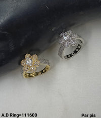 American Diamond Silver & Gold Plated Fashion Finger Ring Per Pieces