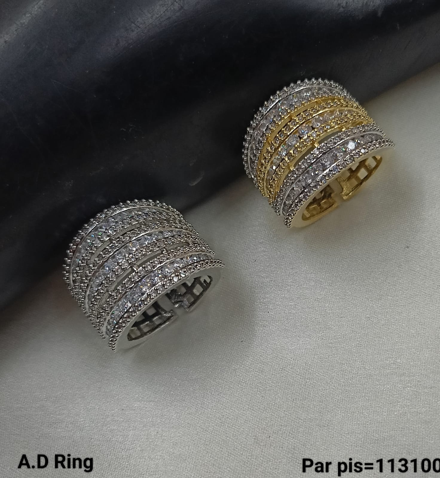Silver & Gold Plated American Diamond Fashion Finger Ring Per Pieces