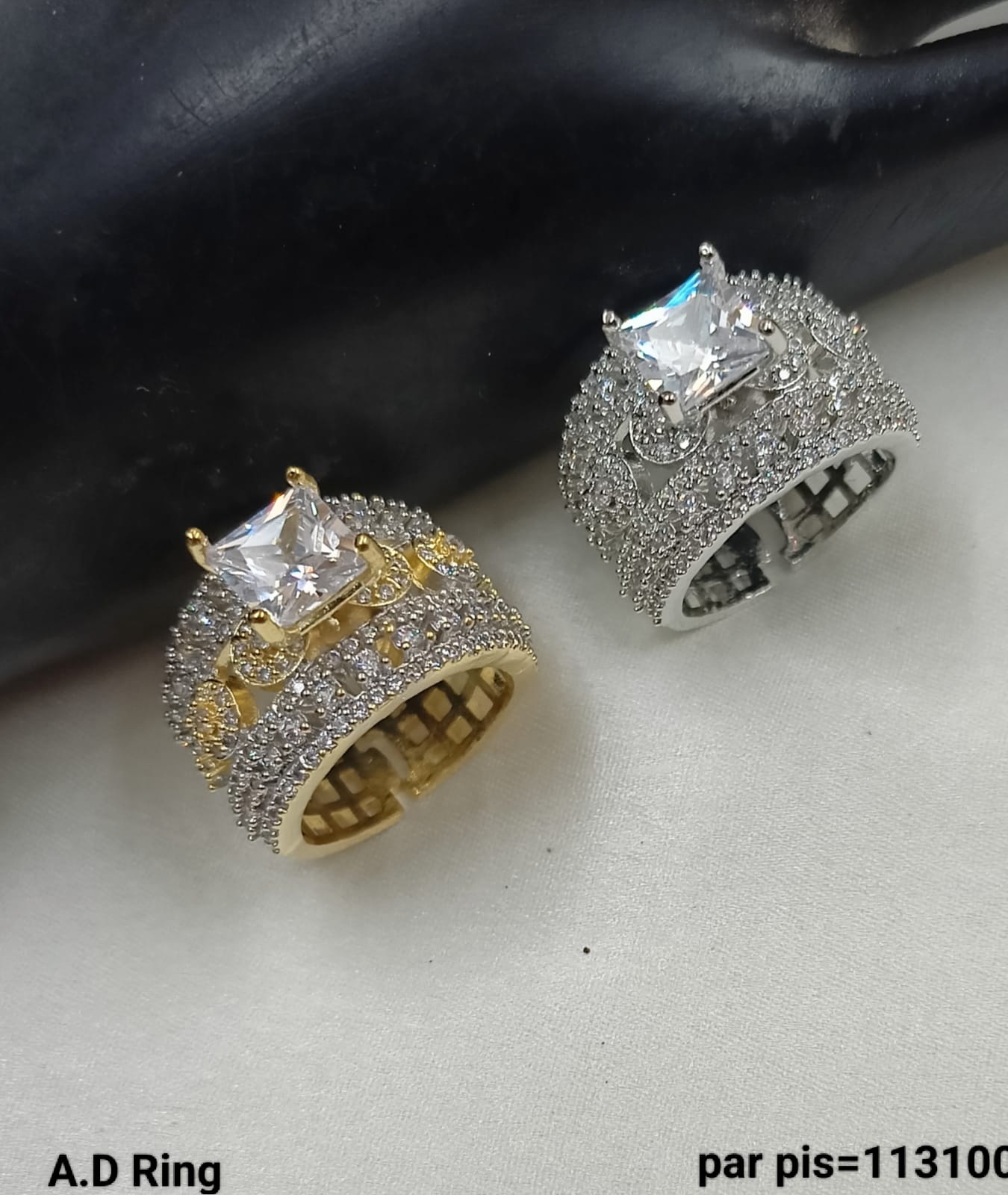 Silver & Gold Plated American Diamond Fashion Finger Ring Per Pieces