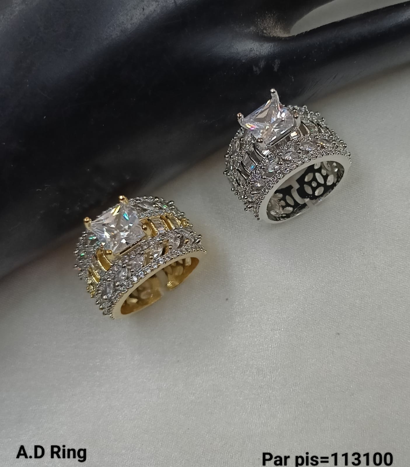 Silver & Gold Plated American Diamond Fashion Finger Ring Per pieces