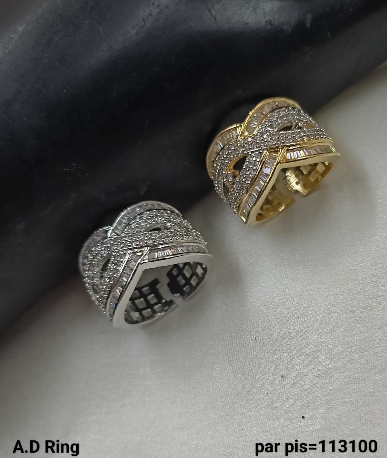Silver & Gold Plated American Diamond Fashion Finger Ring Per Pieces