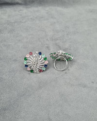 Art Deco Inspired Emerald Green Crystal Sunburst Ring