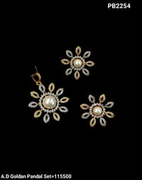 American Diamond Pearl Pendant Set with Matching Earrings For Woman & Girls