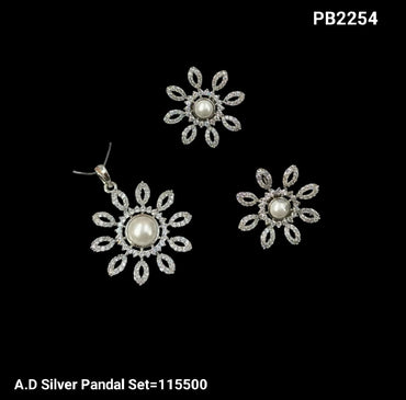 American Diamond Pearl Pendant Set with Matching Earrings For Woman & Girls