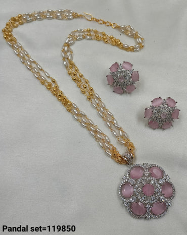 American Diamond Silver Plated Pendant Set