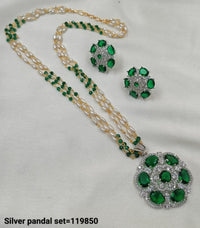 American Diamond Silver Plated Pendant Set