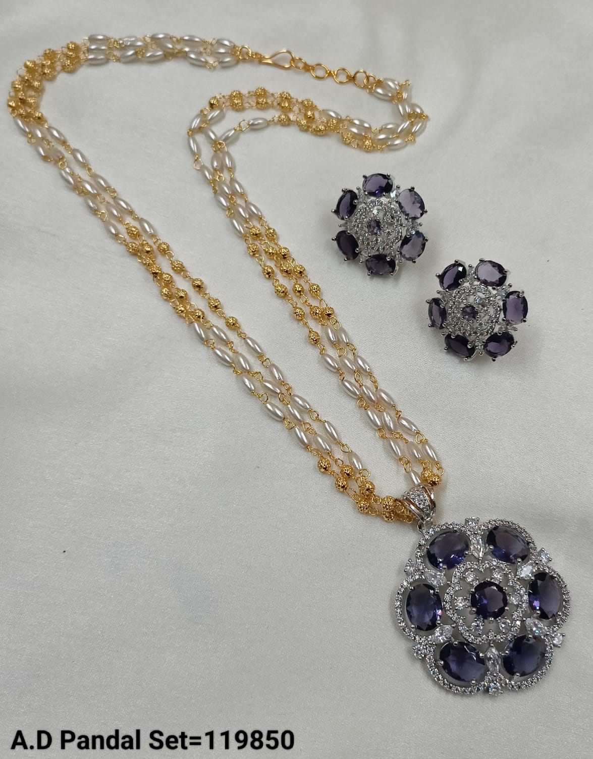 American Diamond Silver Plated Pendant Set
