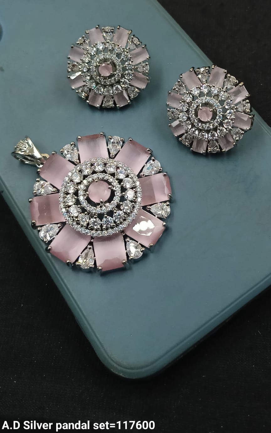 Silver Plated American Diamond Pendant Set