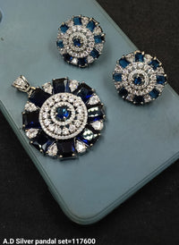 Silver Plated American Diamond Pendant Set