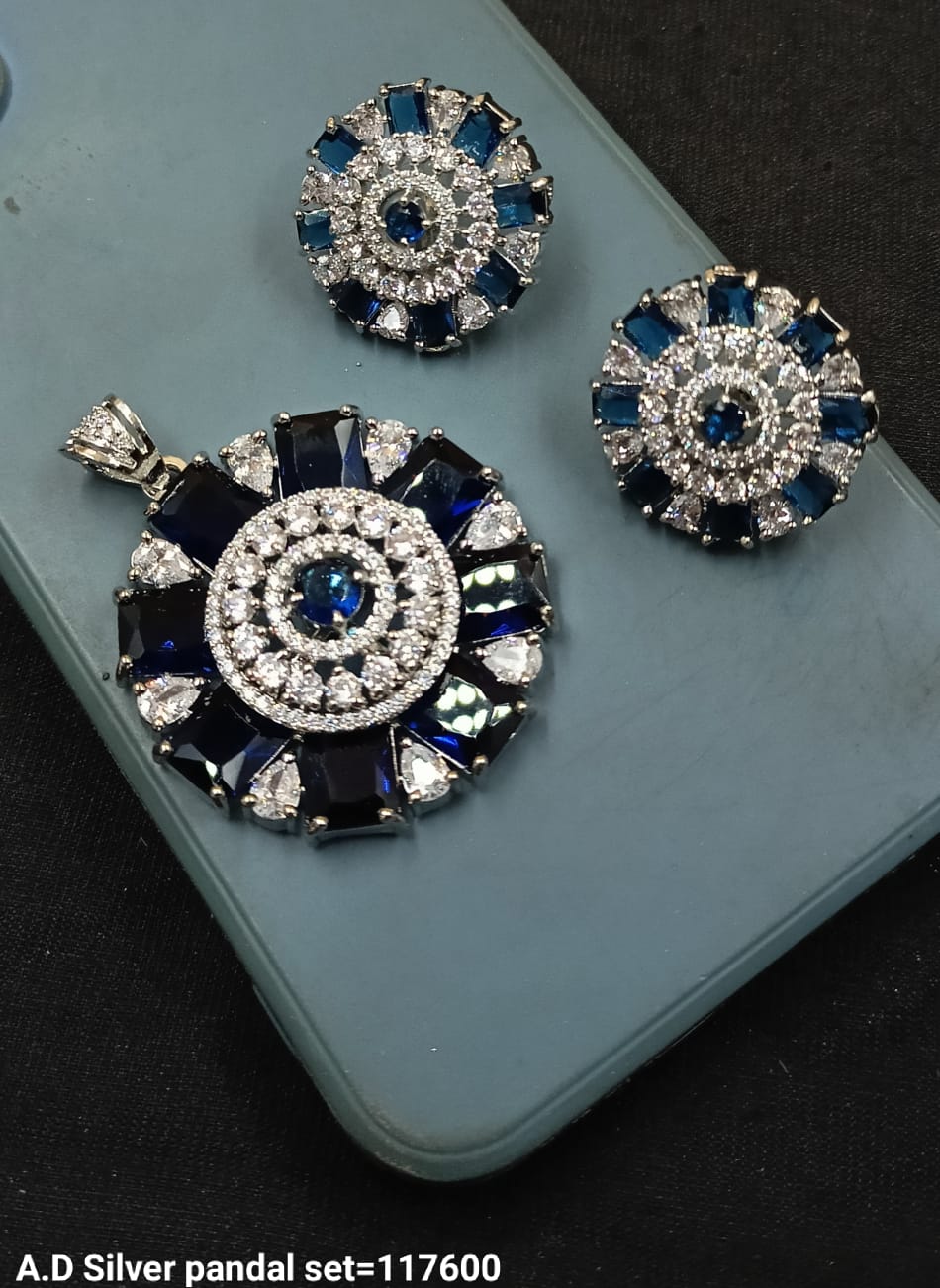 Silver Plated American Diamond Pendant Set