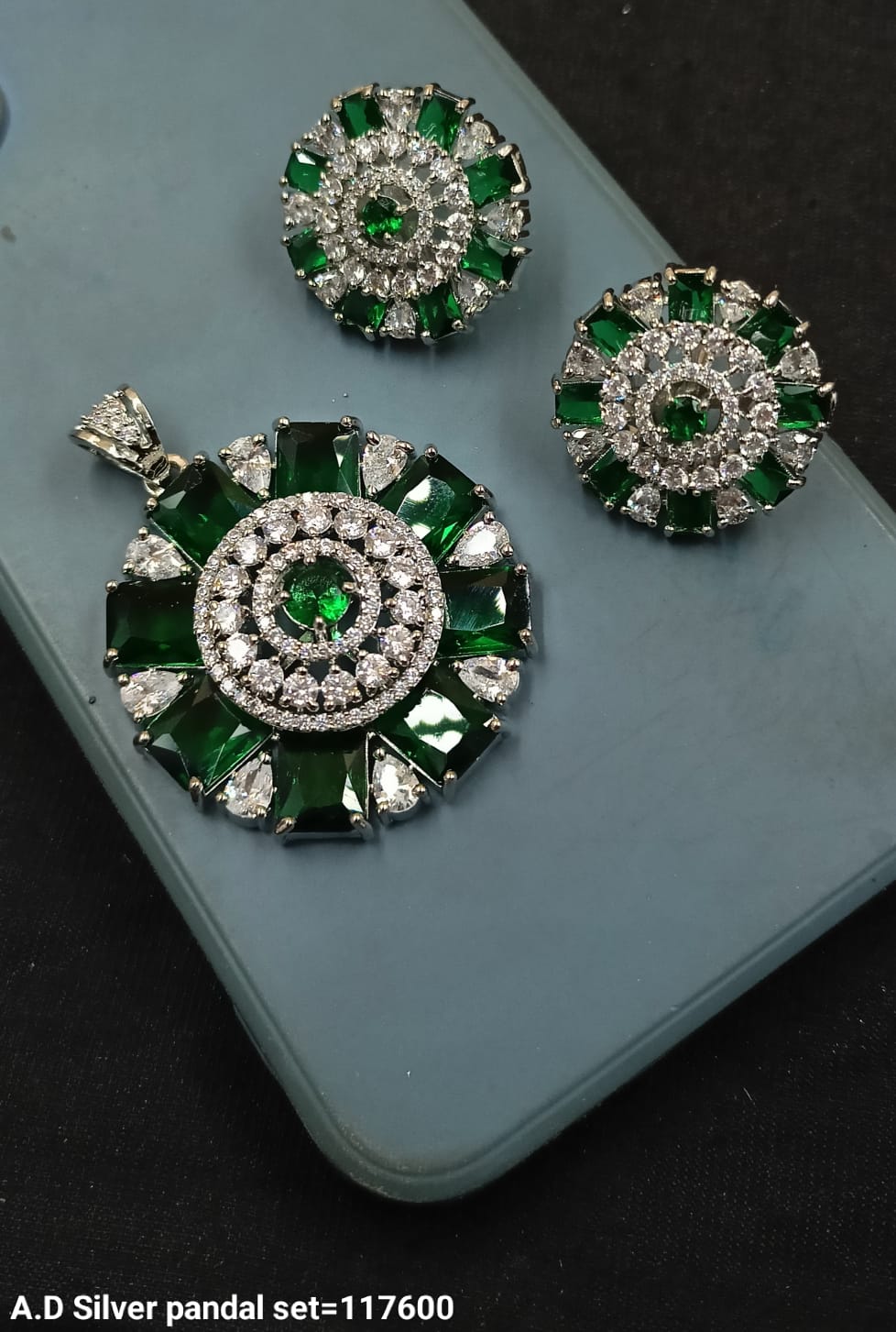 Silver Plated American Diamond Pendant Set