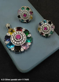 Silver Plated American Diamond Pendant Set