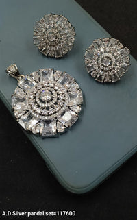 Silver Plated American Diamond Pendant Set