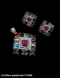 American Diamond Silver Plated Pendant Set