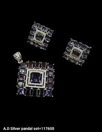 American Diamond Silver Plated Pendant Set