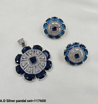 American Diamond Silver Plated Pendant Set