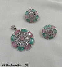 American Diamond Silver Plated Pendant Set