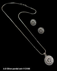 Silver & Gold American Diamond Pendant Set