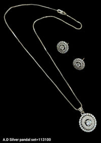 Gold & Silver Plated American Diamond Pendant Set