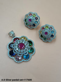 Silver Plated American Diamond Pendant Set