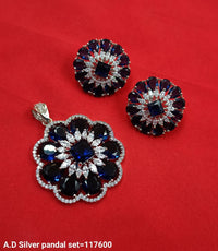 Silver Plated American Diamond Pendant Set