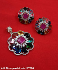 Silver Plated American Diamond Pendant Set
