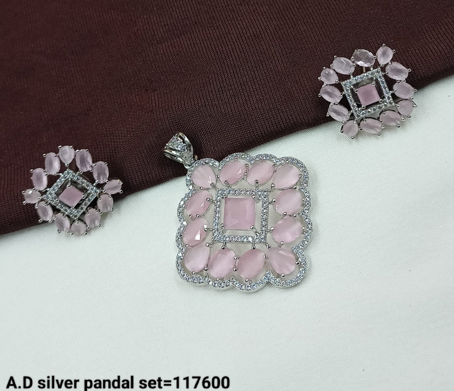 A.D Silver Square Pendant and Earring Set