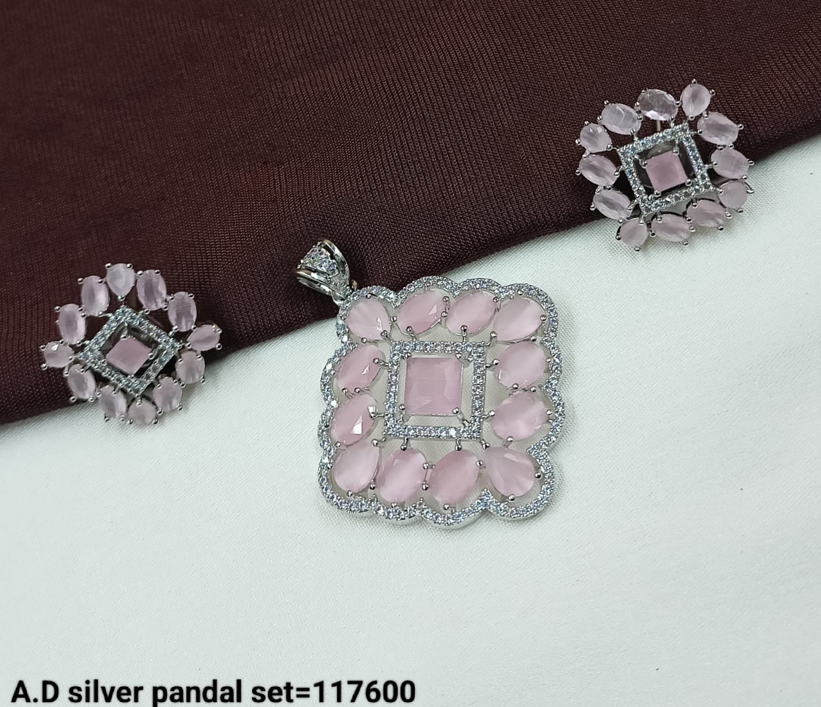 A.D Silver Square Pendant and Earring Set